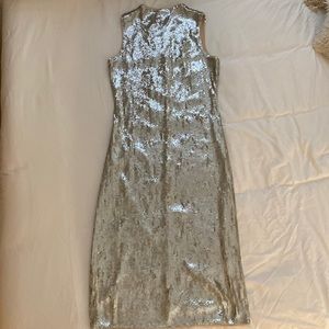 Silver Sequin Disco Slip-on Dress